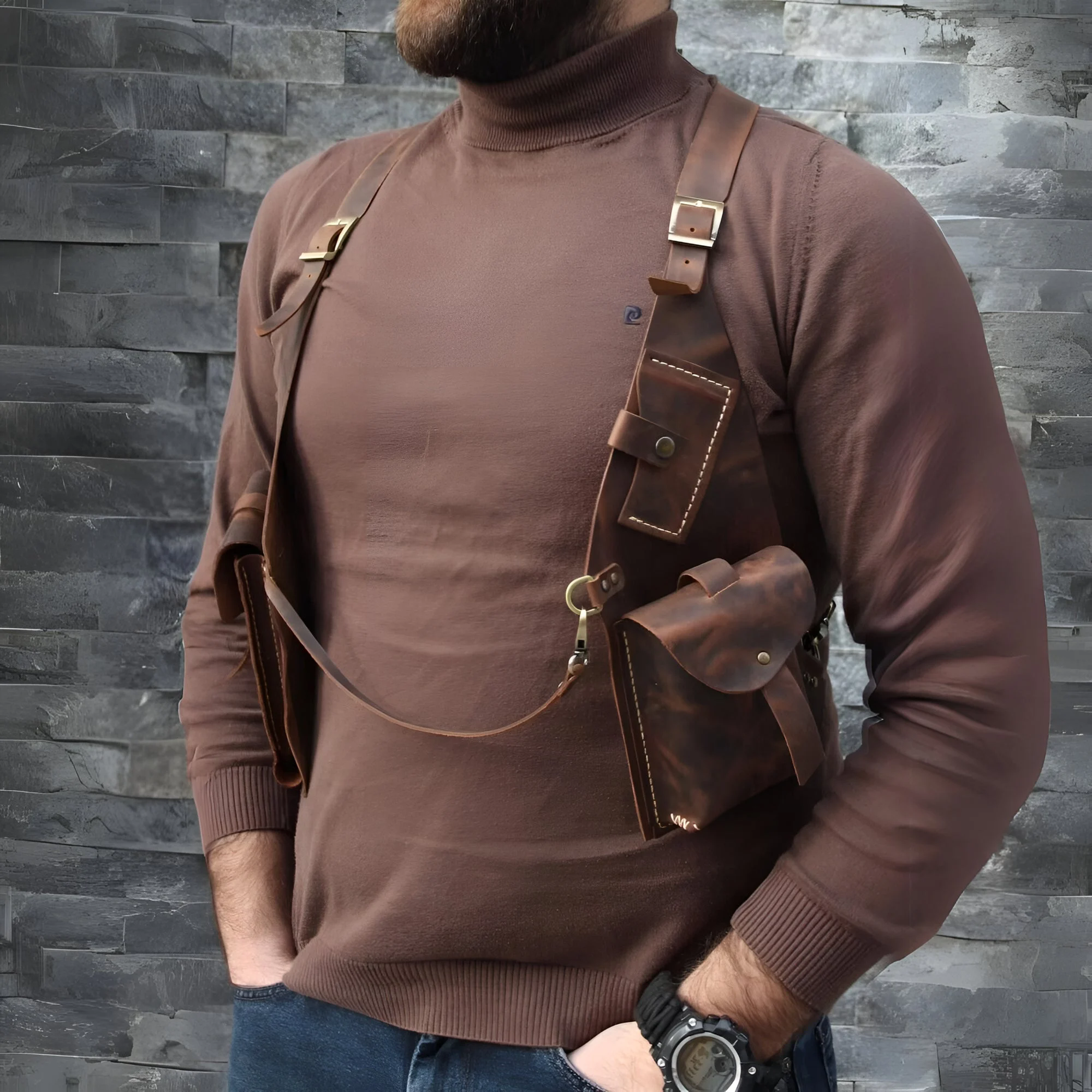 Anti-theft Harness 復古皮革防盜背帶腋下挎包防盜手機包 男女通用