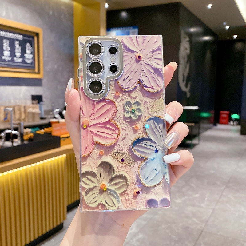 【特典あり！1つ買うともう1つ無料】2025年新作 Samsung ダイヤモンドフラワー スマホケース Samsung 用 光沢レンズ保護付き