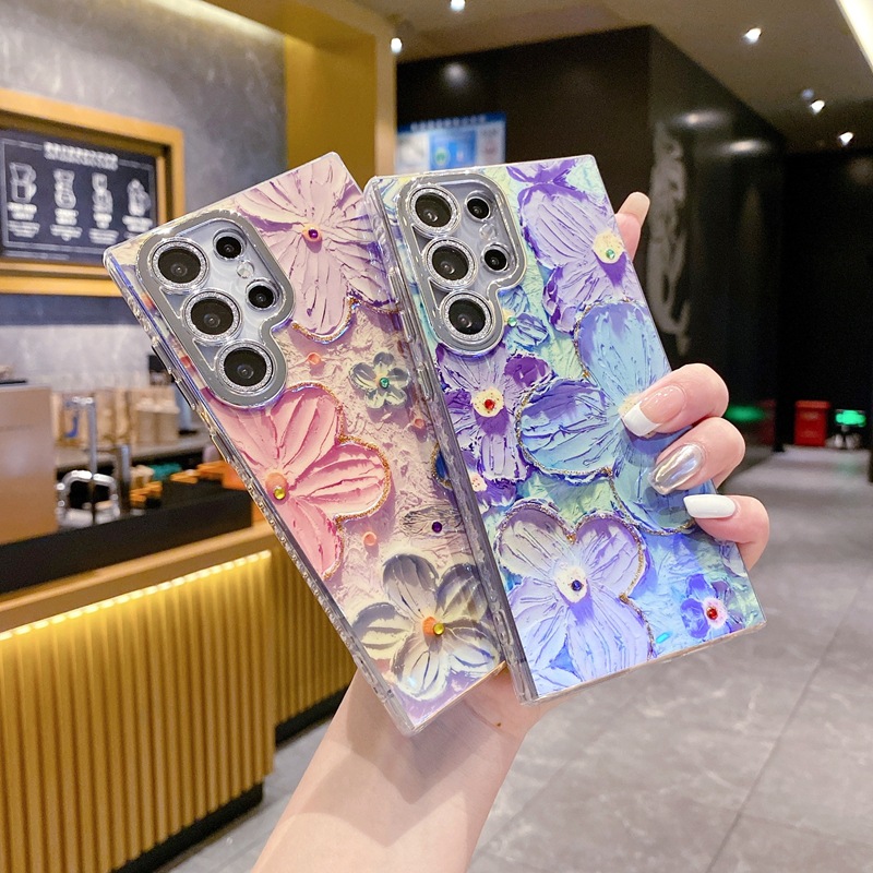 【特典あり！1つ買うともう1つ無料】2025年新作 Samsung ダイヤモンドフラワー スマホケース Samsung 用 光沢レンズ保護付き