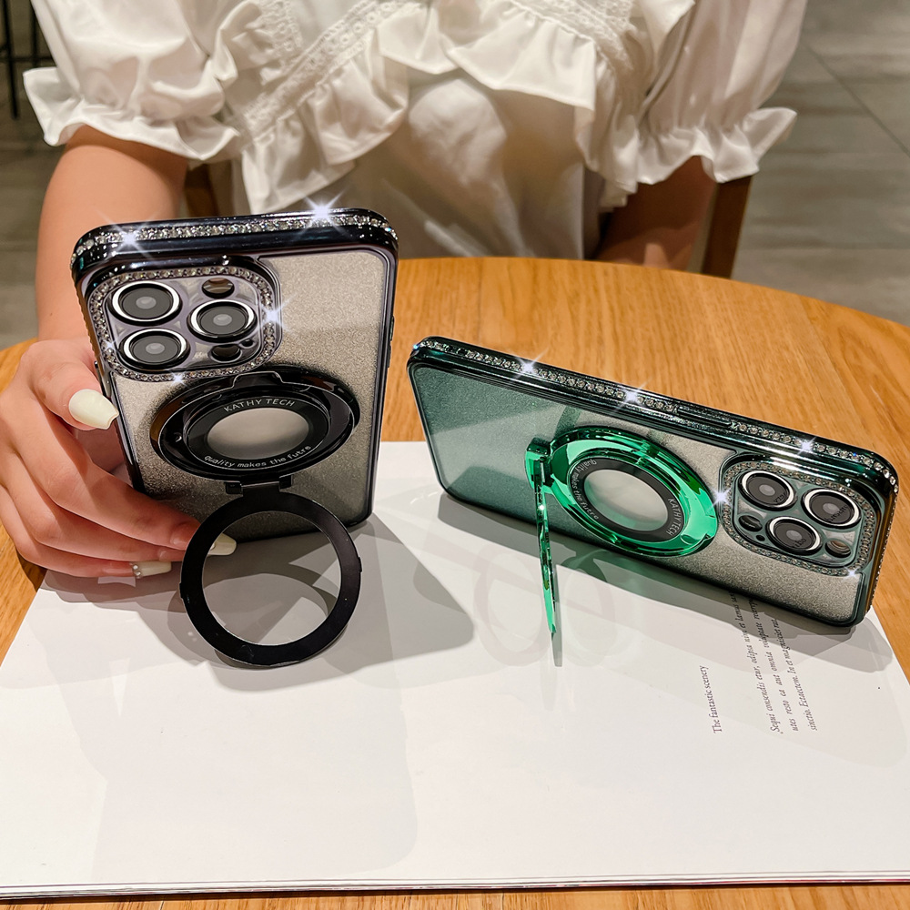 【今日促銷！買一送一！】適用iPhone系列 · 電鍍閃粉水鑽磁吸支架手機殼