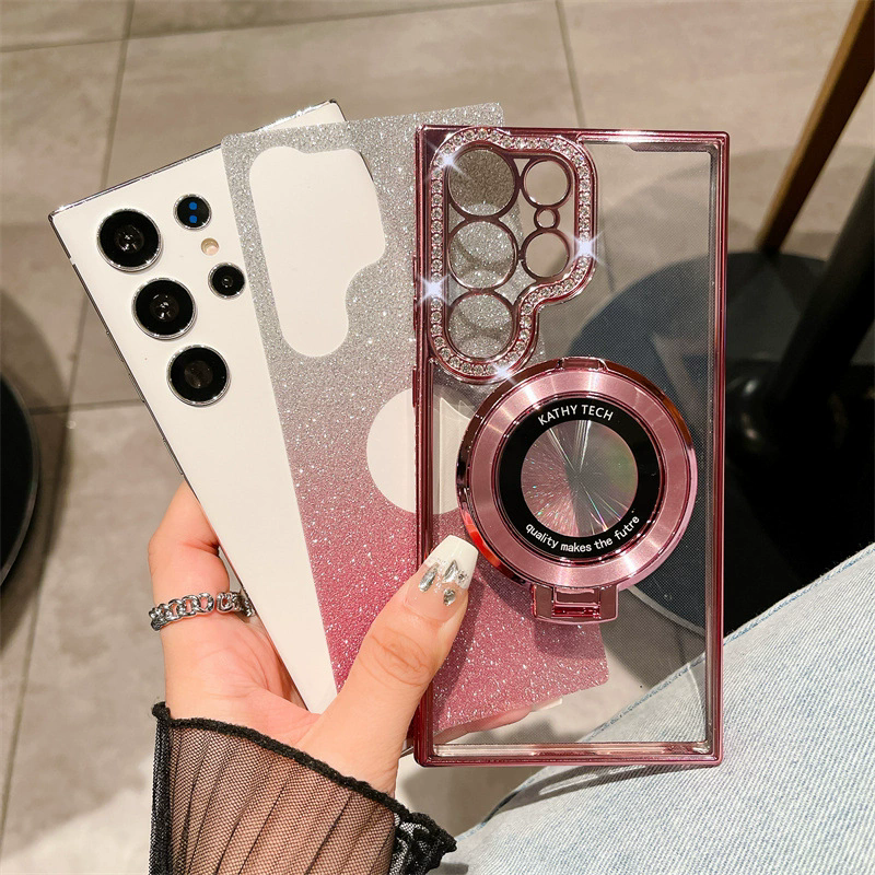 【今日促銷！買一送一！】適用Samsung系列 · 電鍍閃粉水鑽磁吸支架手機殼