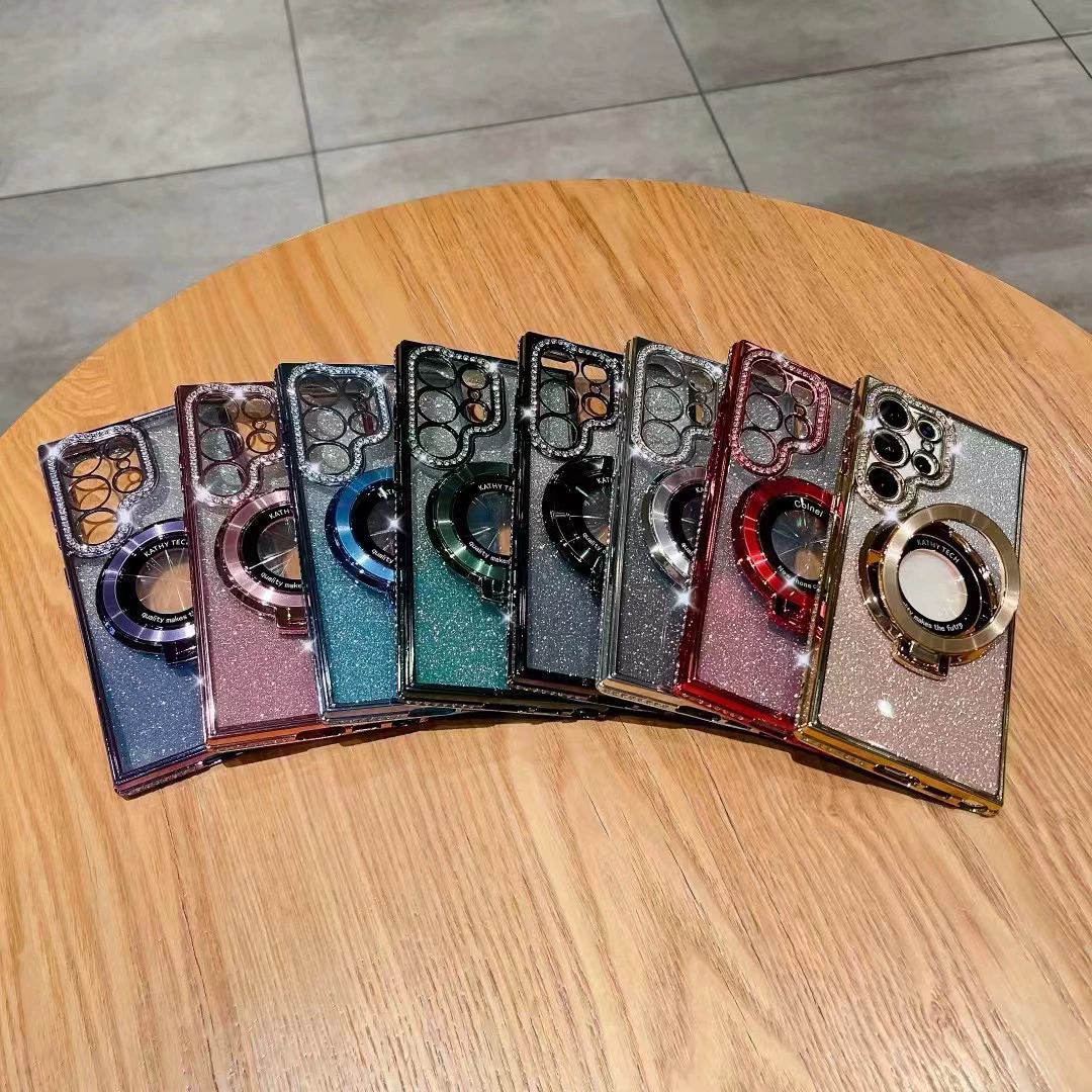 【今日促銷！買一送一！】適用Samsung系列 · 電鍍閃粉水鑽磁吸支架手機殼