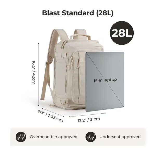 28-38L防水大容量旅行用バックパック航空コンプライアンス搭乗バッグ、独立した靴入れ付き